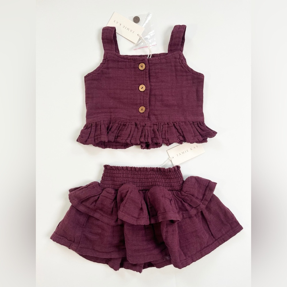 Jamie Kay Muslin Fig Purple Ruffled Two-Piece Set